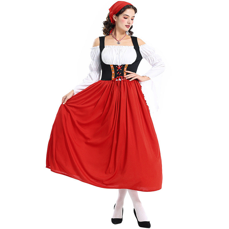 Damen nan Renaissance-Bauernkleid mit geschnürtem Mieder, schulterfreiem Carmen-Oberteil und weitem Rock EB