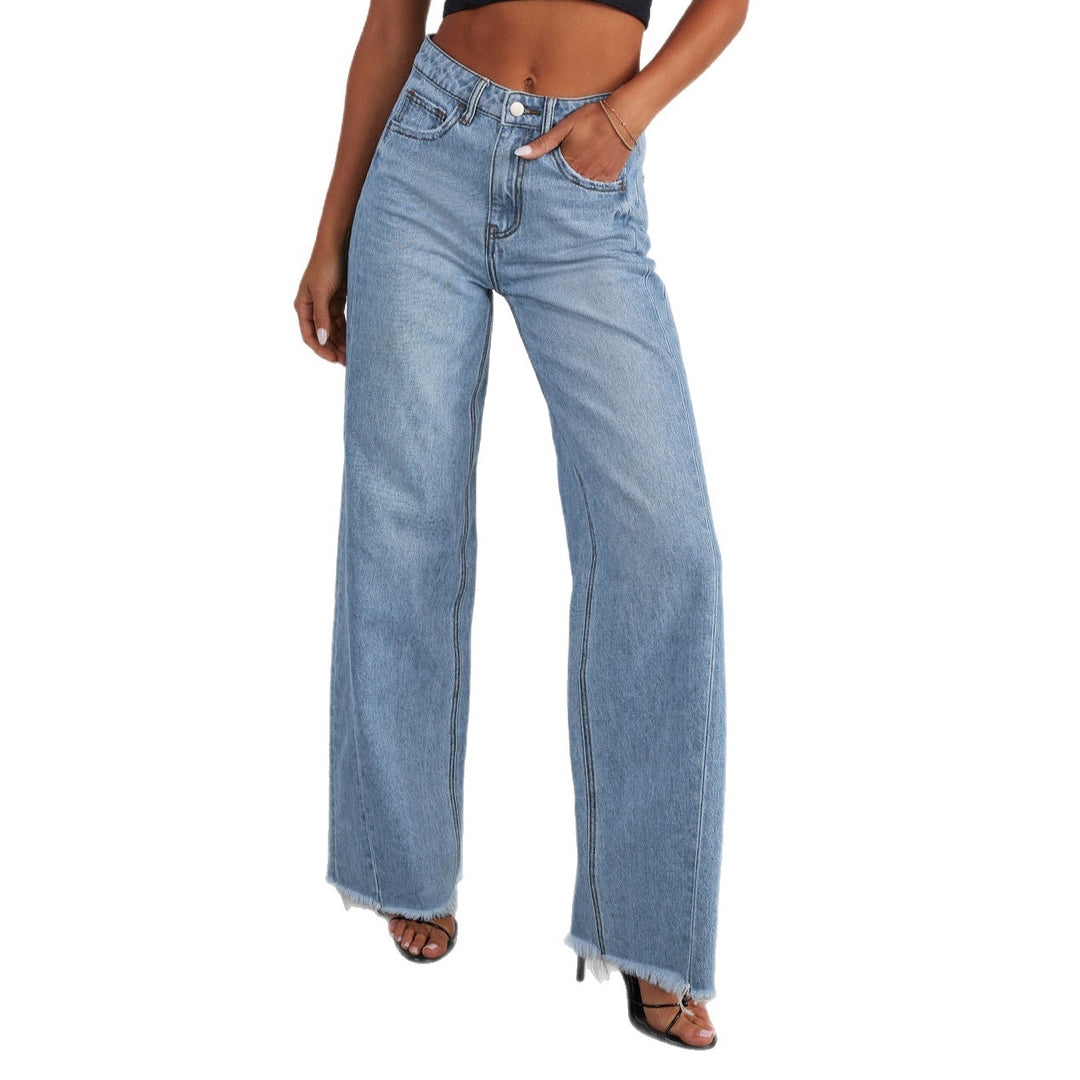 Damen Weite Jeans im lässigen Vintage-Stil mit fransigem Saum EB
