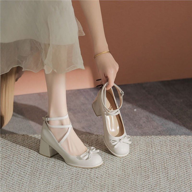 Damen elegante Ballerina-Pumps mit verstellbarem Fesselriemen und Schnürung EB