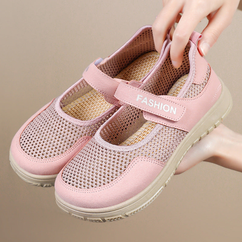 Damen modische Slip-On Freizeitschuhe mit verstellbarem Klettverschluss und atmungsaktiver Netzstruktur EB