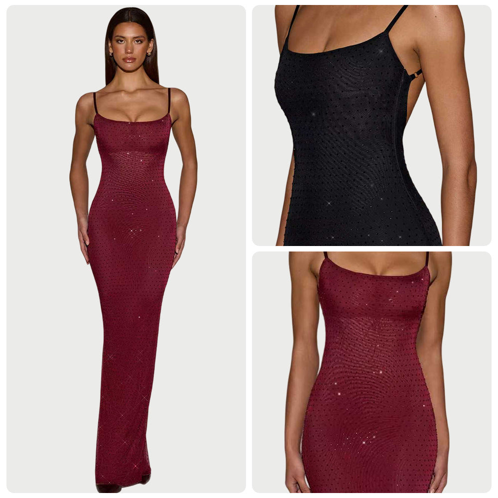 Damen Glamouröses Paillettenkleid mit Spaghettiträgern und figurbetontem Schnitt EB