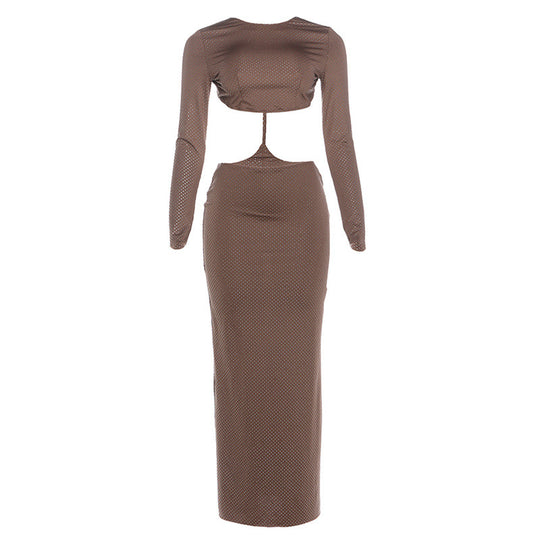 Damen figurbetontes Midikleid mit Langarm und Cut-Out-Details EB