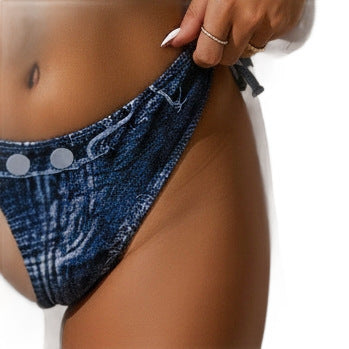 Damen Triangel-Bikini mit Denim-Optik EB