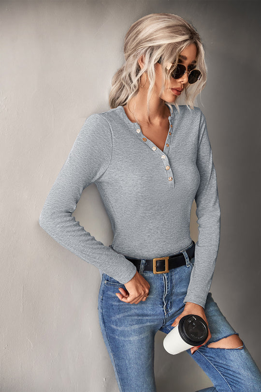 Damen Langarmshirt mit modischer Knopfleiste EB
