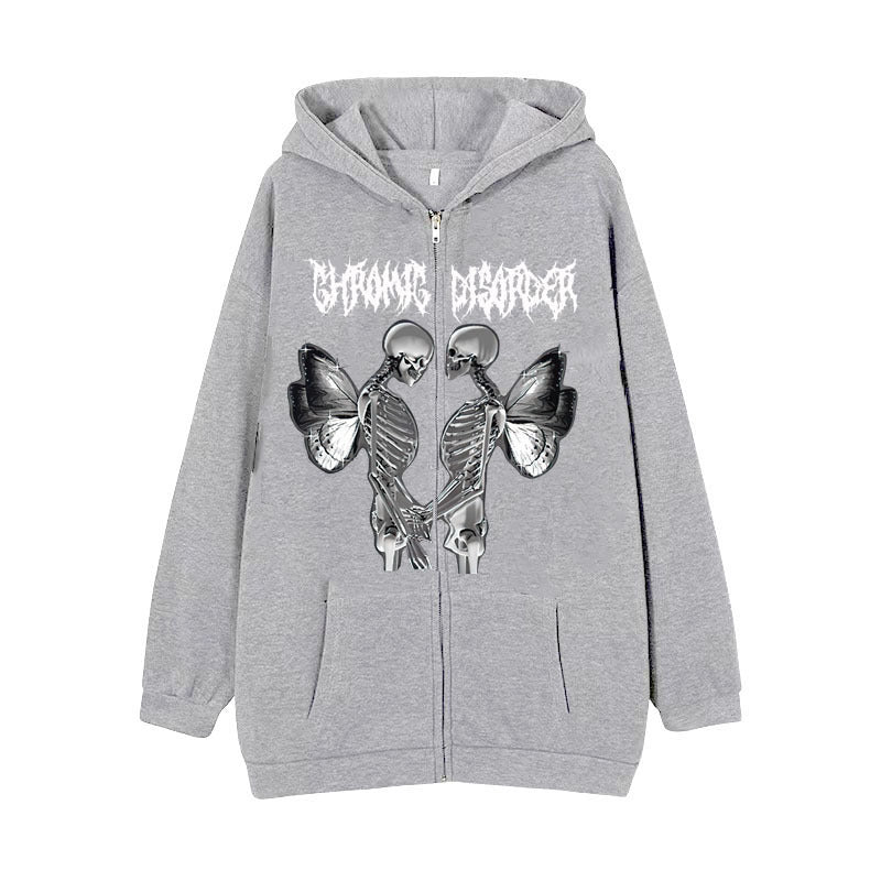 Damen nan Kapuzenjacke mit durchgehendem Reißverschluss und Rippenherz-Print EB