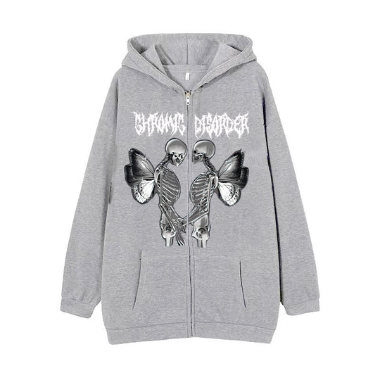 Damen nan Kapuzenjacke mit durchgehendem Reißverschluss und Rippenherz-Print EB
