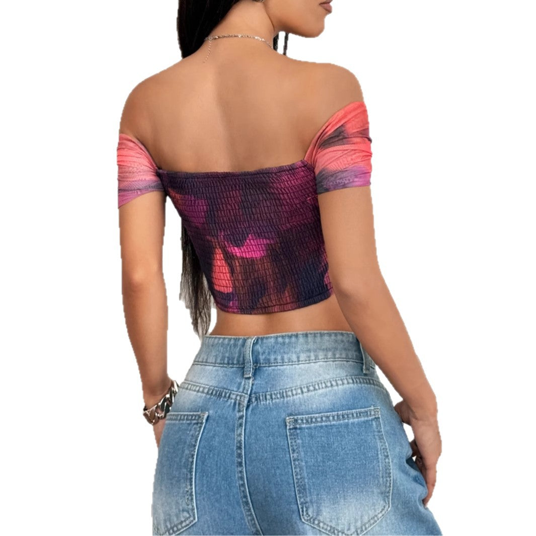 Damen Off-Shoulder Top mit Raffungen und floralem Design EB