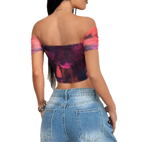 Damen Off-Shoulder Top mit Raffungen und floralem Design EB