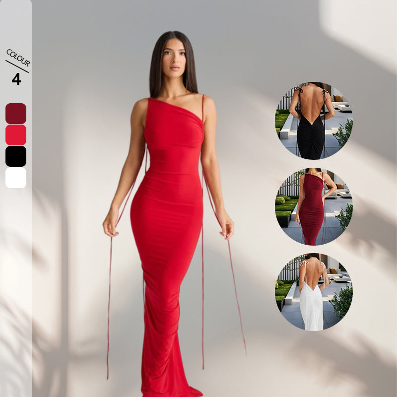 Damen Elegantes Rückenfreies Maxikleid mit raffinierten Bindebändern EB