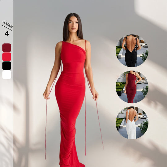Damen Elegantes Rückenfreies Maxikleid mit raffinierten Bindebändern EB