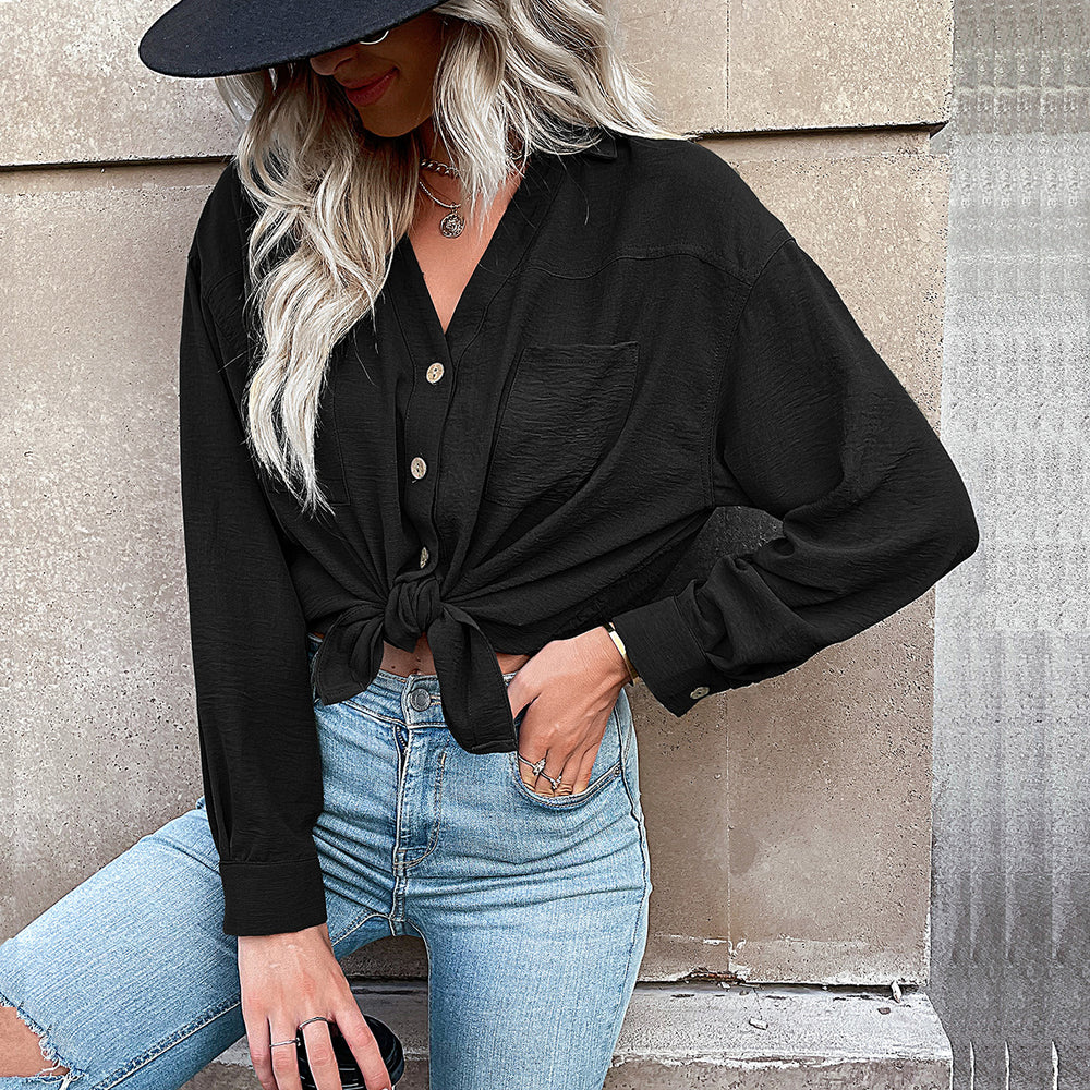 Damen Lockeres Blusenshirt aus leichtem Material mit Knopfleiste EB