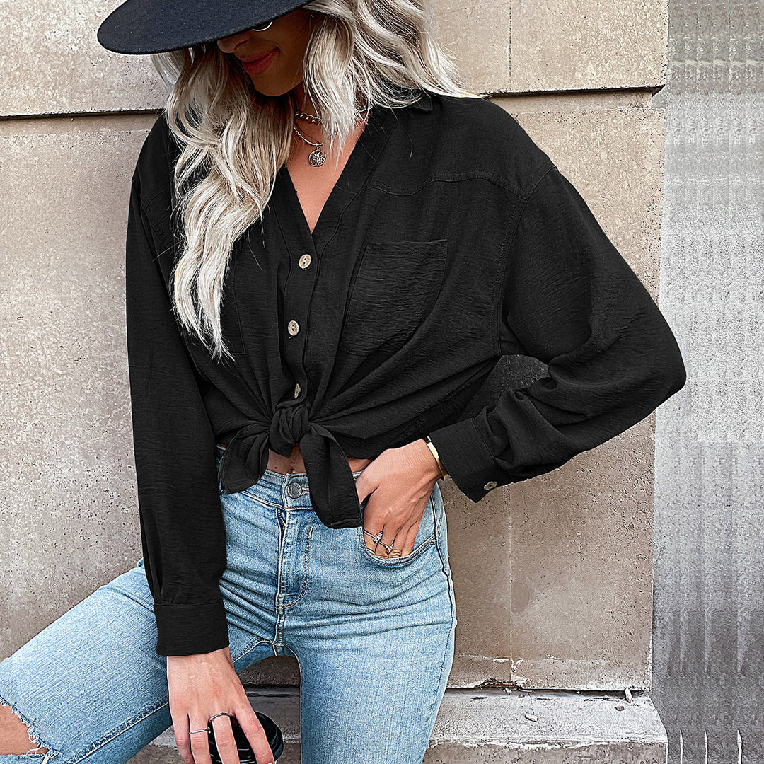 Damen Lockeres Blusenshirt aus leichtem Material mit Knopfleiste EB