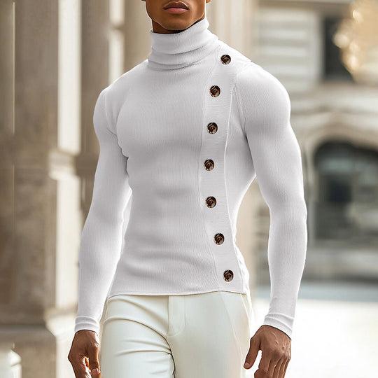 Damen Langarm Rollkragenpullover mit Knopfdetails EB