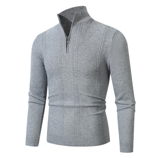 Herren Strickpullover mit hochabschließendem Reißverschluss und modernem Zopfmuster EB