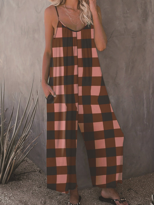 Damen Lässiger Jumpsuit im karierten Design mit praktischen Taschen EB