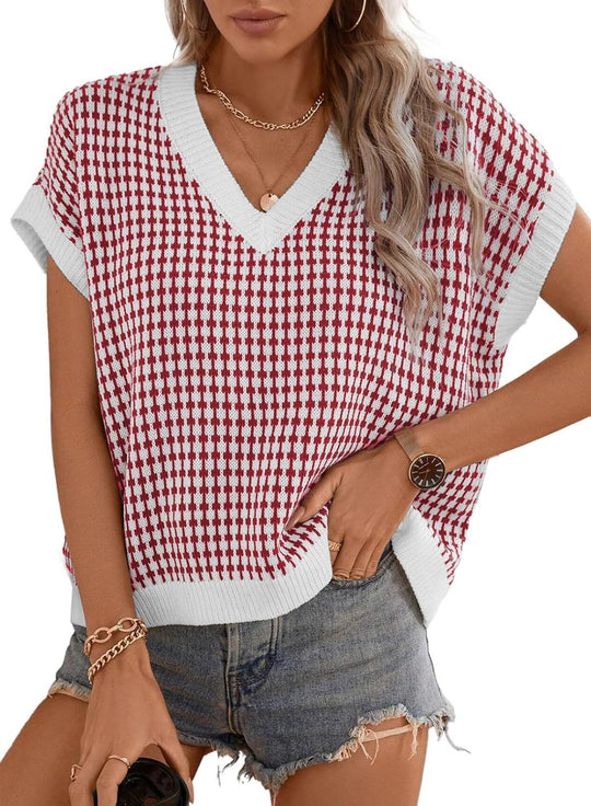Damen lässiger V-Ausschnitt Pullover mit geometrischem Muster EB
