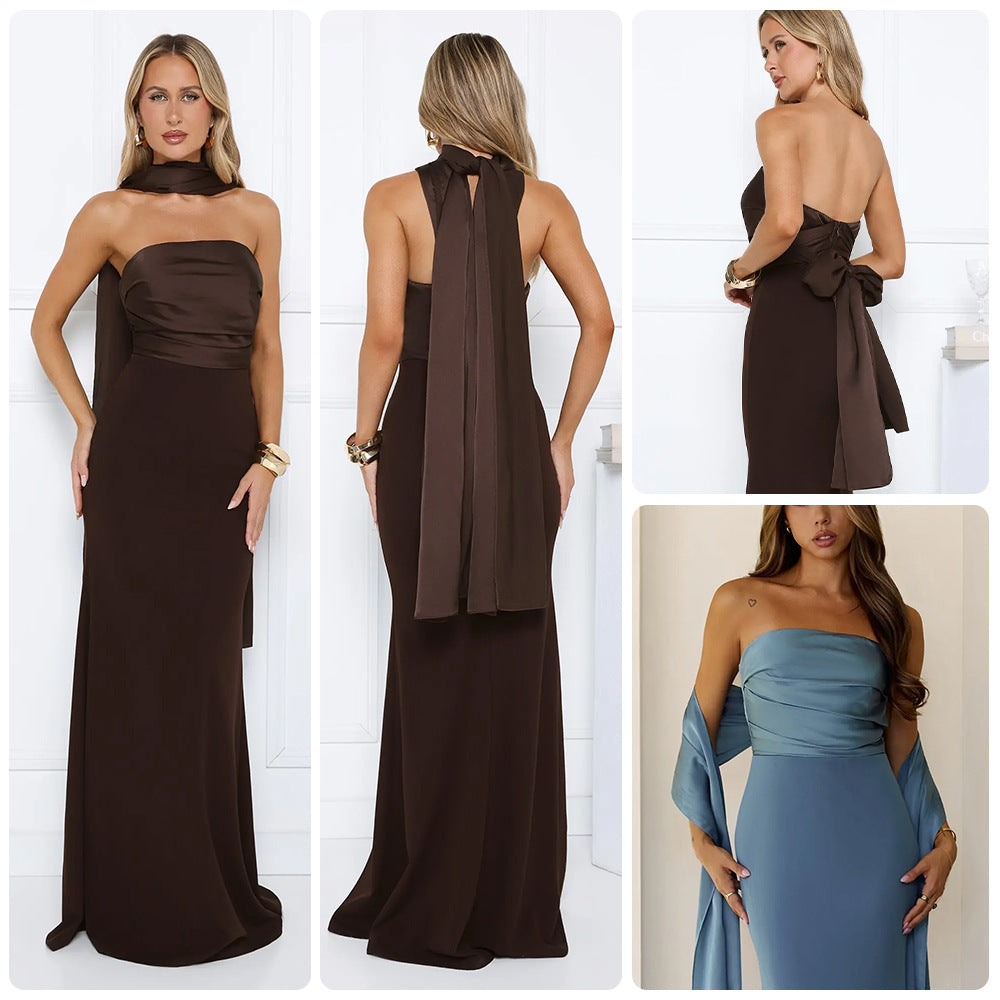 Damen Elegantes Abendkleid mit schulterfreiem Design und fließendem Stoff EB