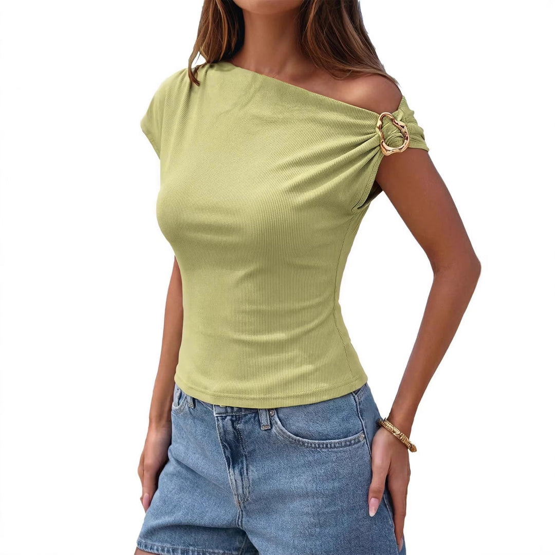 Damen asymmetrisches Oberteil mit modischem Schulterdesign EB