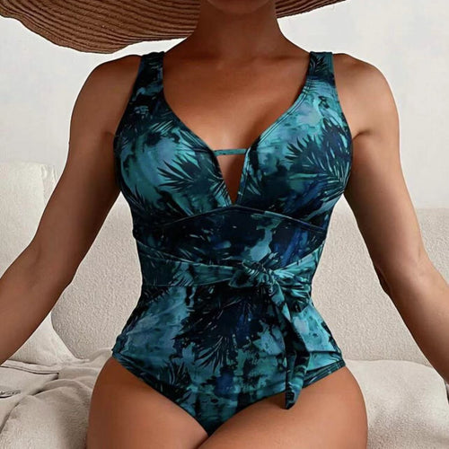 Damen Einteiler Badeanzug mit floralem Wickeldetail EB
