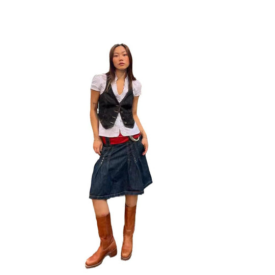Damen Denim-Weste mit feinen Knopfdetails und praktischen Taschen EB