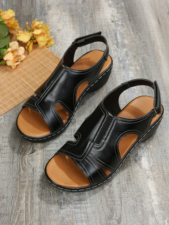 Damen lässige Leder-Sandalen mit verstellbarem Riemen und anatomischem Fußbett EB