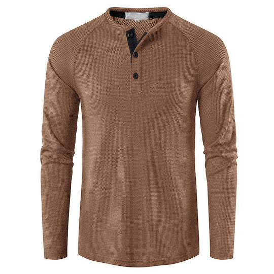 Herren nan strukturiertes Henley-Langarmshirt mit Waffelstruktur, Halbknopfleiste und Raglanärmeln EB