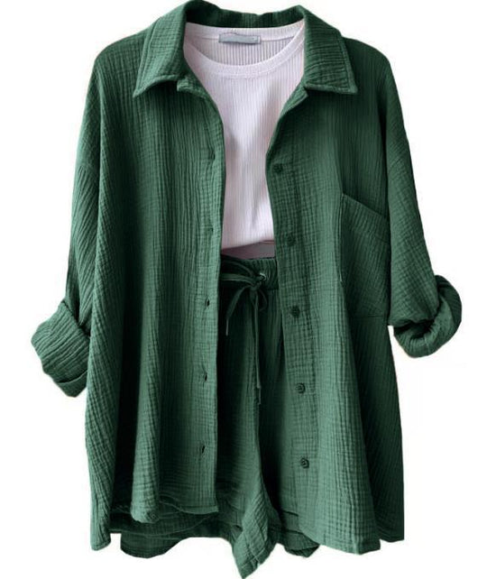 Damen lässige Oversized-Hemdjacke mit Gürtel EB
