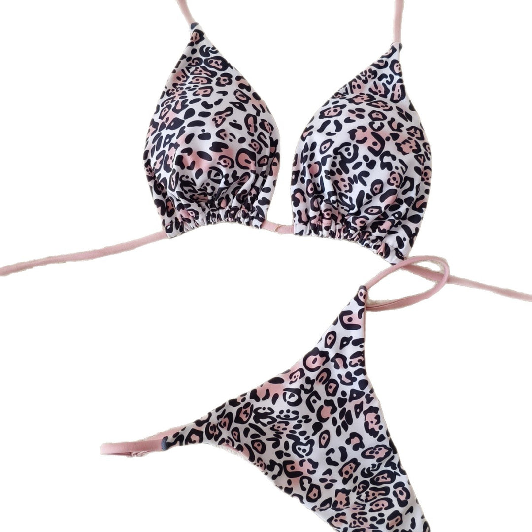 Damen Triangel-Bikini mit animalischem Muster und modischen Schnürdetails EB