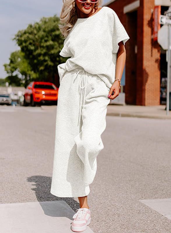 Damen lässiges Jumpsuit-Set aus weichem Material mit elastischem Bund und weit geschnittenen Beinen EB