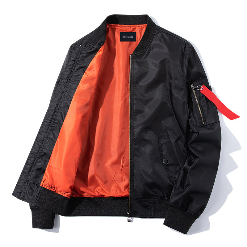 Men's  slim-profile nylon bomber jacket with high-visibility contrast lining and zip utility sleeve pocket EB