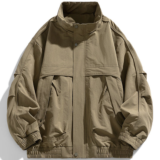 Herren urbaner Oversized Utility-Jacke mit versteckter Reißverschlussblende und elastischem Saum EB