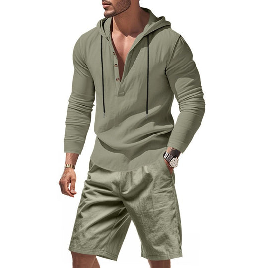 Herren lässiges Kapuzenshirt mit kurzer Hose im entspannten Stil EB