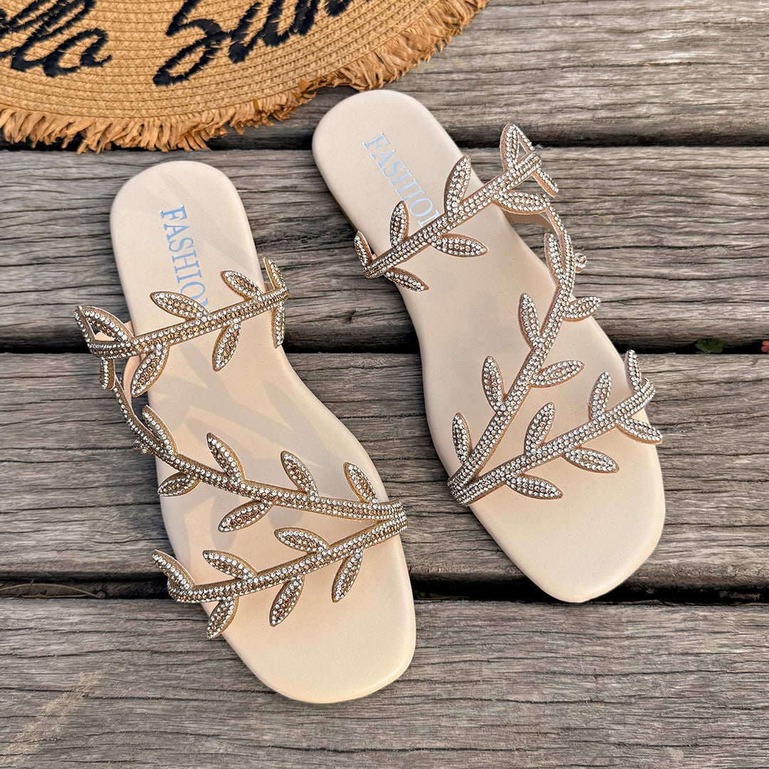 Damen elegante Strandsandalen mit funkelnden Verzierungen EB