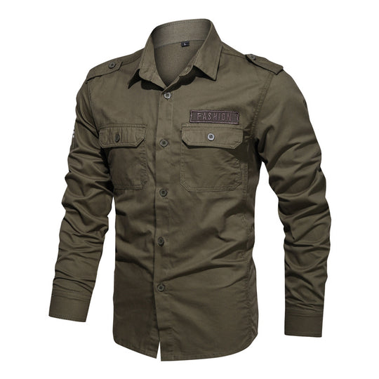 Herren nan Slim-Fit Fieldshirt aus robustem Baumwoll-Canvas mit Schulterklappen und aufgesetzten Brustpatten EB