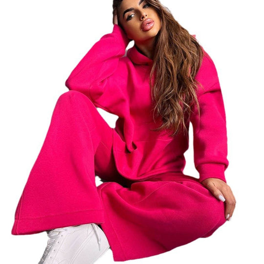 Damen Scuba-Fleece Lounge-Set mit Oversize-Kapuzenpullover und weiter Flare-Hose Eichborn Berlin