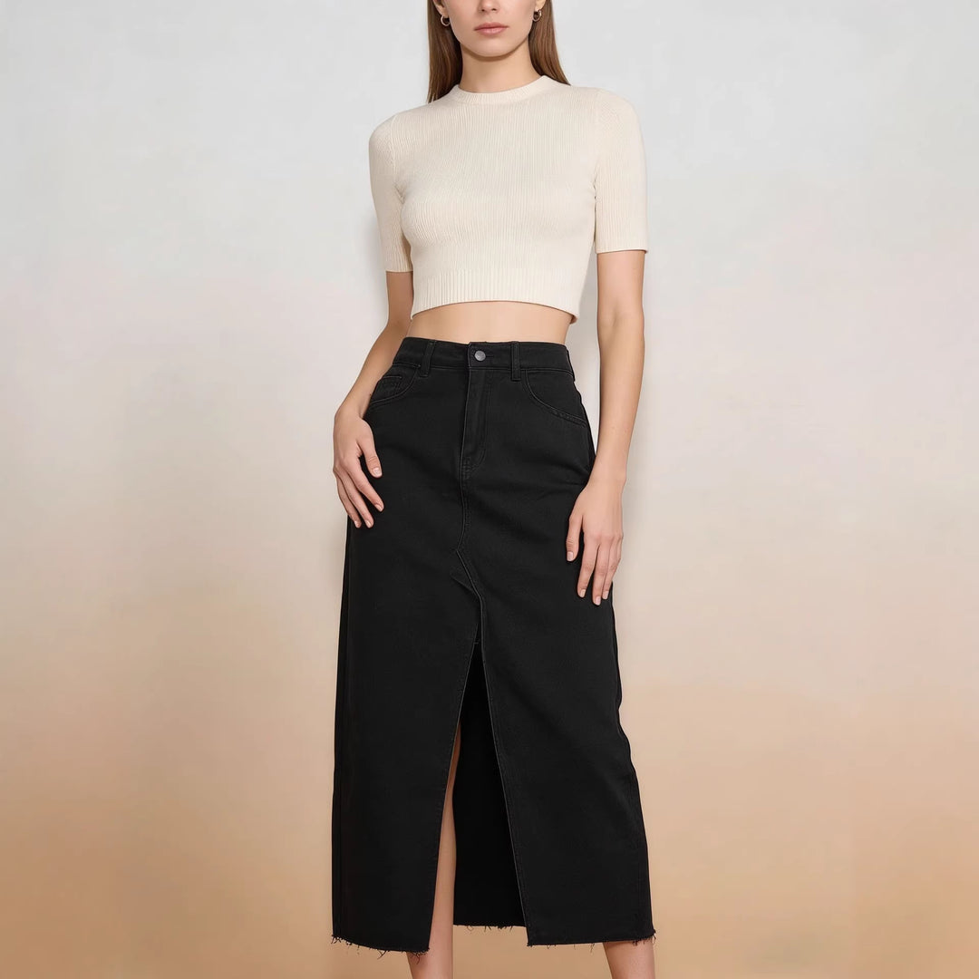 Damen Jeansrock mit Schlitz und modernem Schnitt