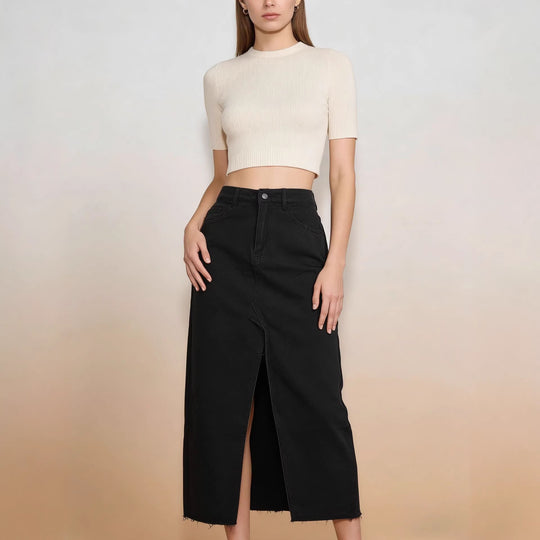Damen Jeansrock mit Schlitz und modernem Schnitt
