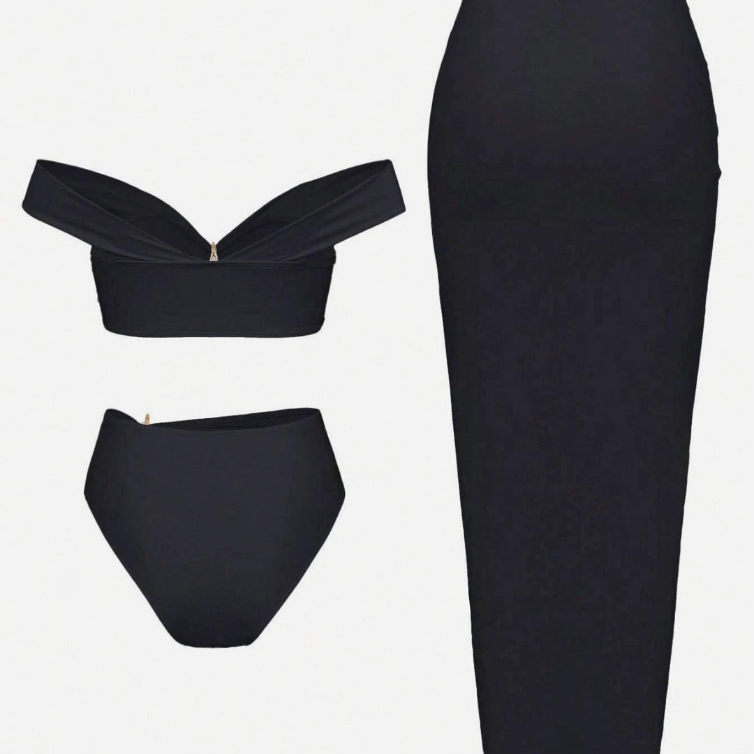 Damen Bikini-Set mit eleganter Wickelrock-Optik und modischem Stern-Applikation EB