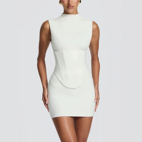Damen Enganliegendes Stretch-Minikleid mit hohem Kragen EB