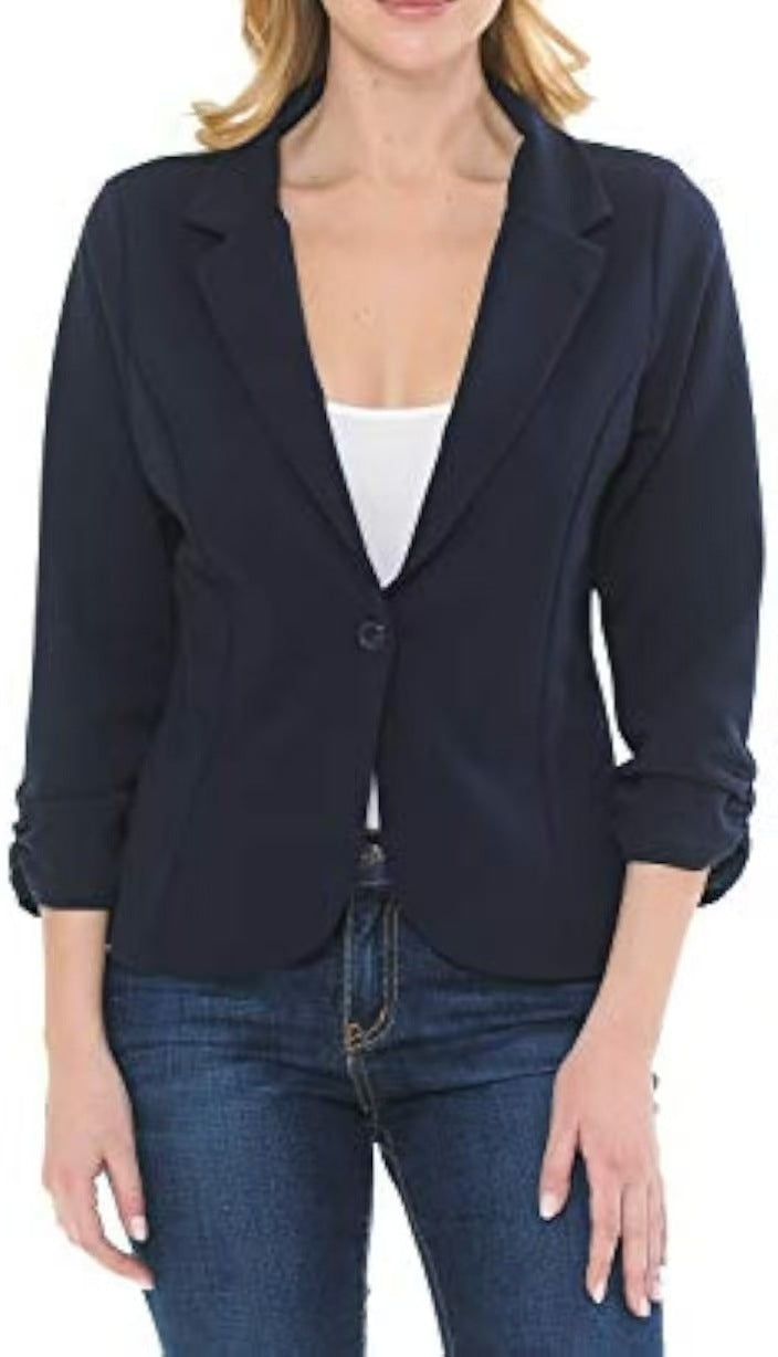 Damen taillierter Jersey-Blazer mit Ein-Knopf-Verschluss und dreiviertelärmeln EB