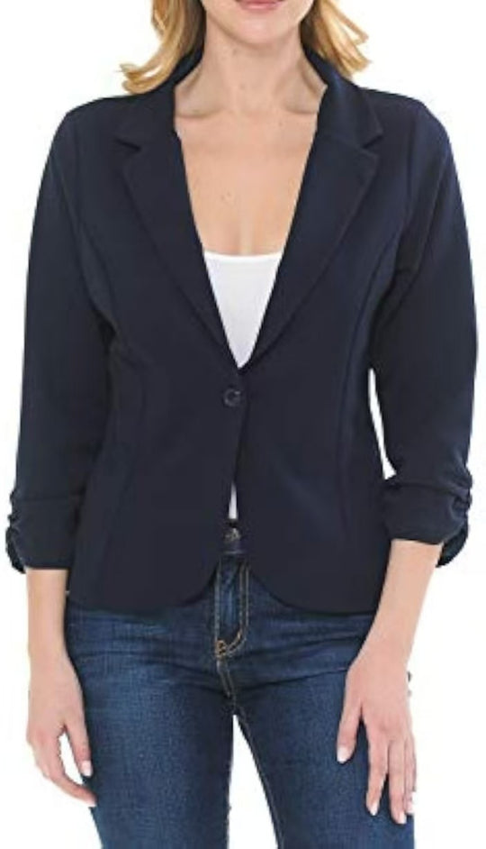 Damen taillierter Jersey-Blazer mit Ein-Knopf-Verschluss und dreiviertelärmeln EB