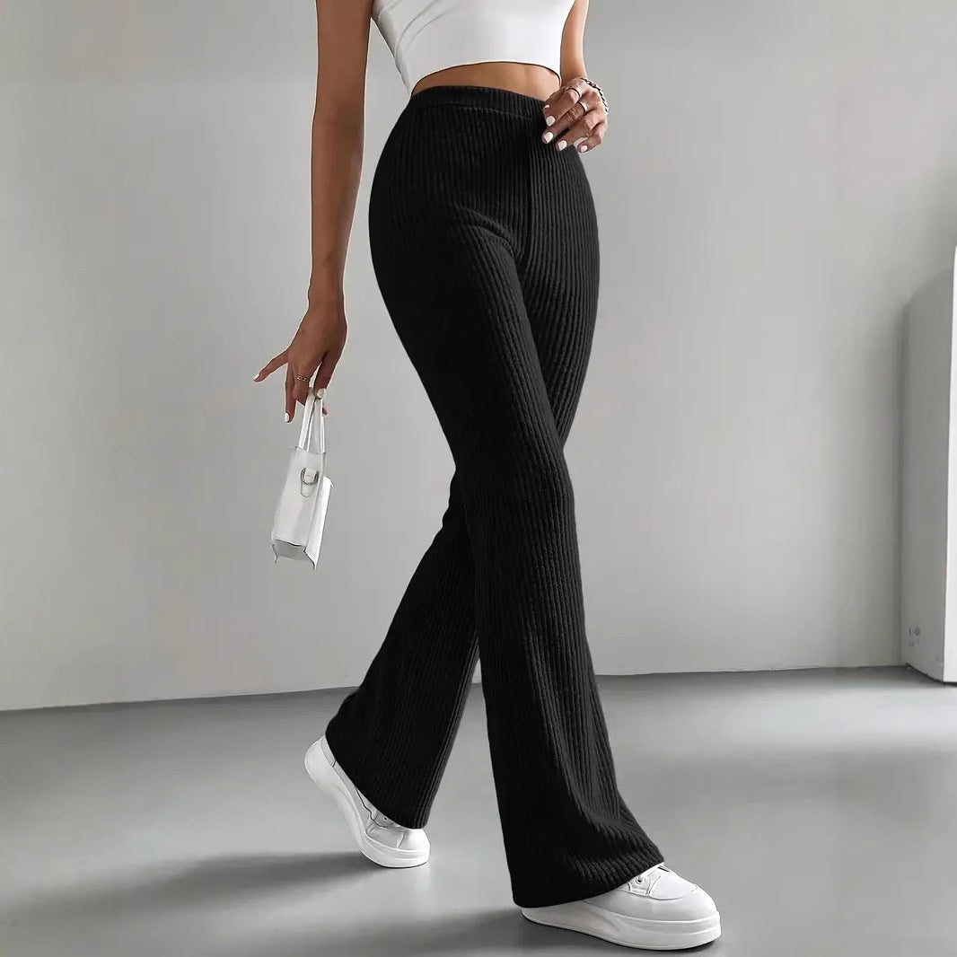 Damen Strickhose mit weitem Bein und Rippstruktur EB