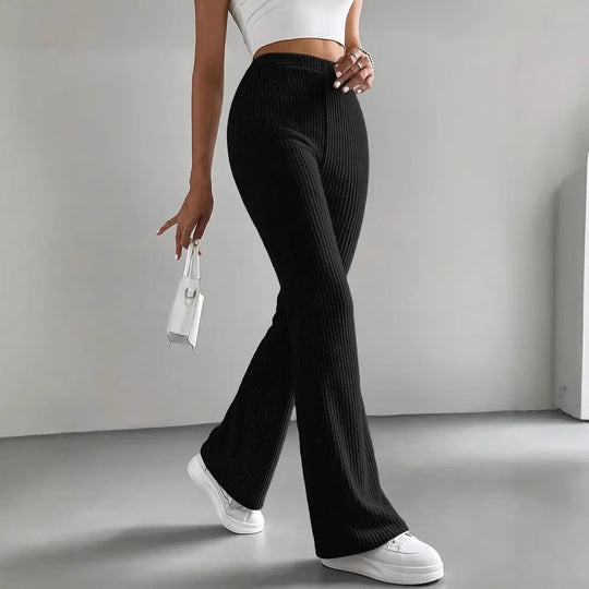 Damen Strickhose mit weitem Bein und Rippstruktur EB