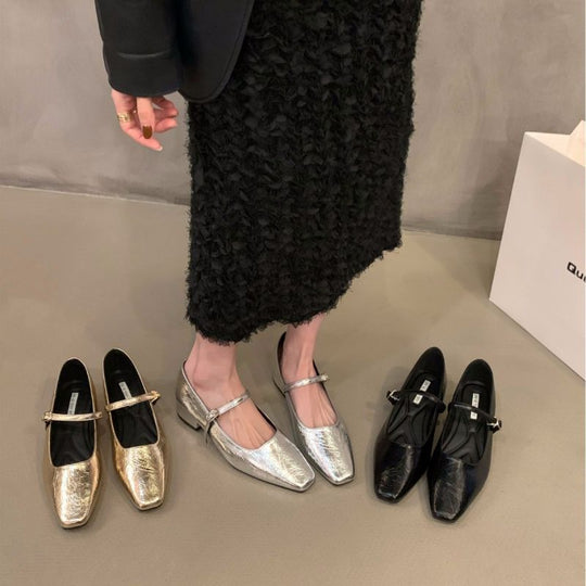 Damen elegante Ballerinas mit glänzender Metalloberfläche und komfortabler Ferse EB