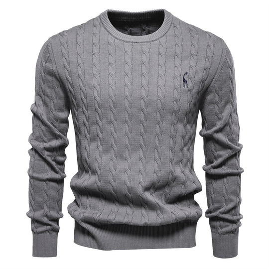 Herren Strickpullover mit Zopfmuster und Rundhalsausschnitt EB