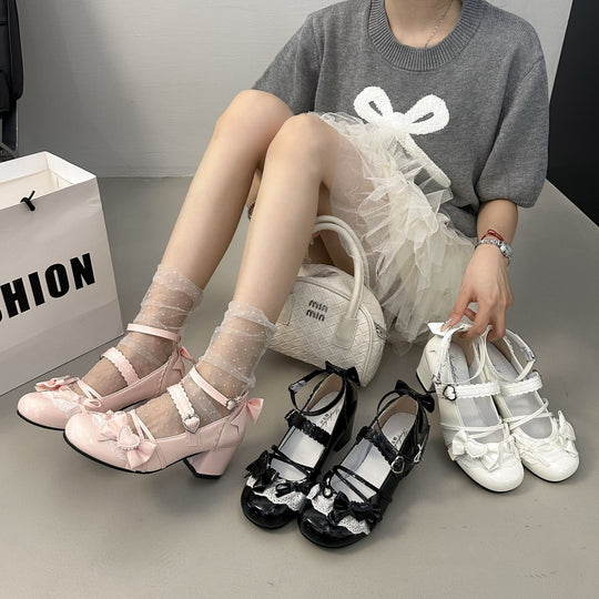 Damen Vintage Ballerinas mit Herz-Details EB