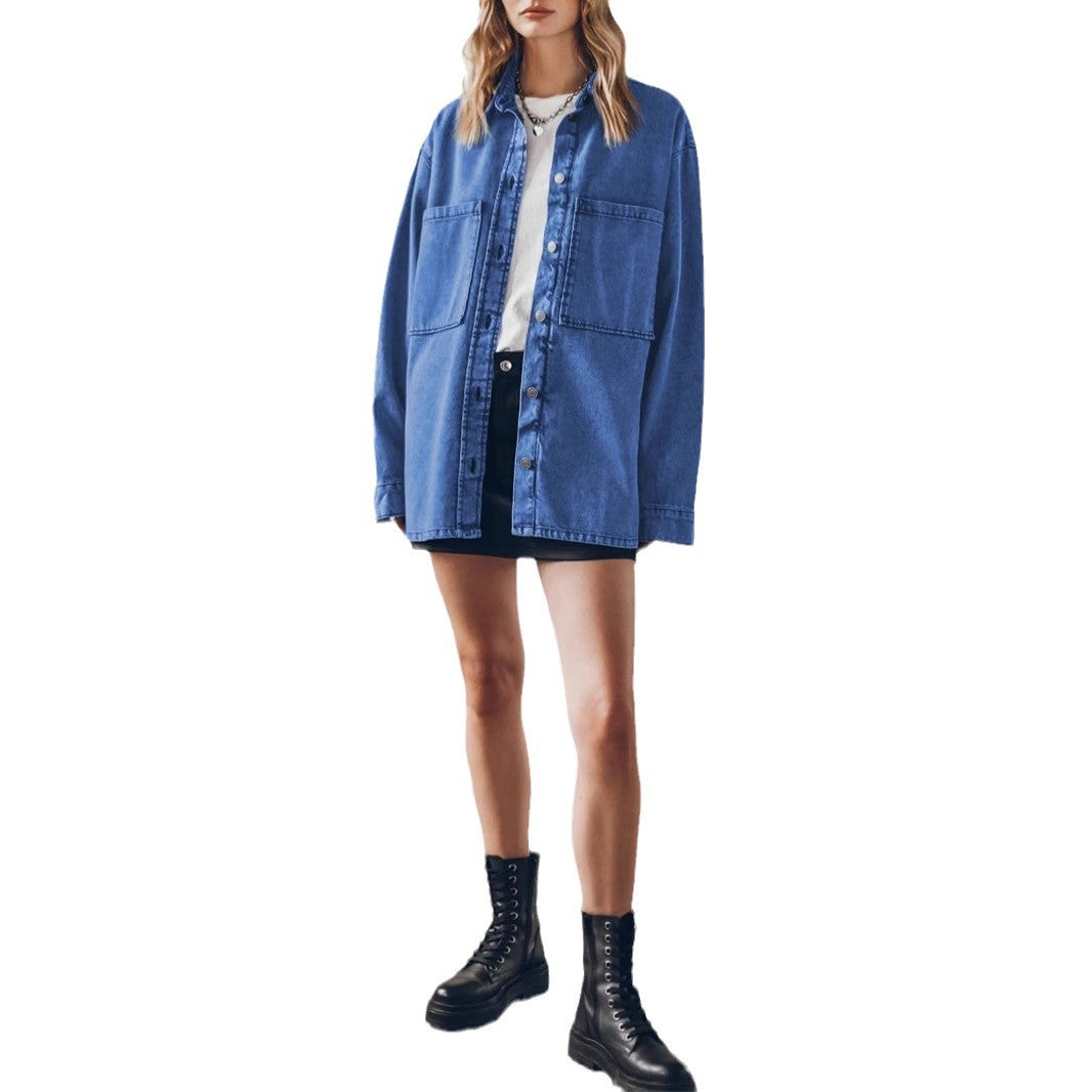 Damen Oversized Denimjacke mit moderner Waschung und praktischen Taschen EB