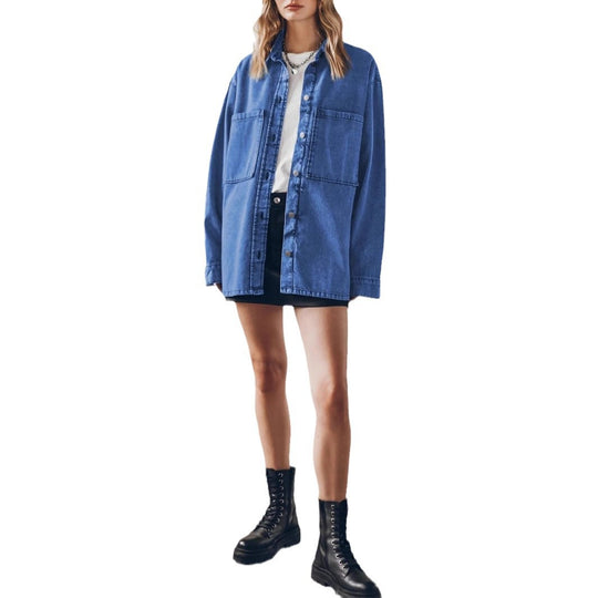 Damen Oversized Denimjacke mit moderner Waschung und praktischen Taschen EB