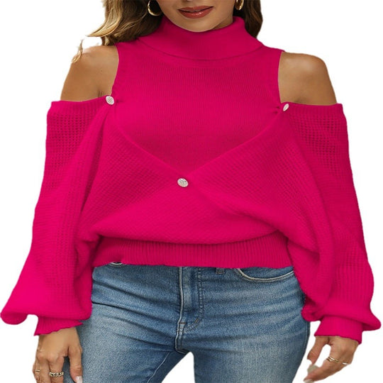 Damen Pullover mit schulterfreien Ärmeln und raffinierter Knopfleiste EB