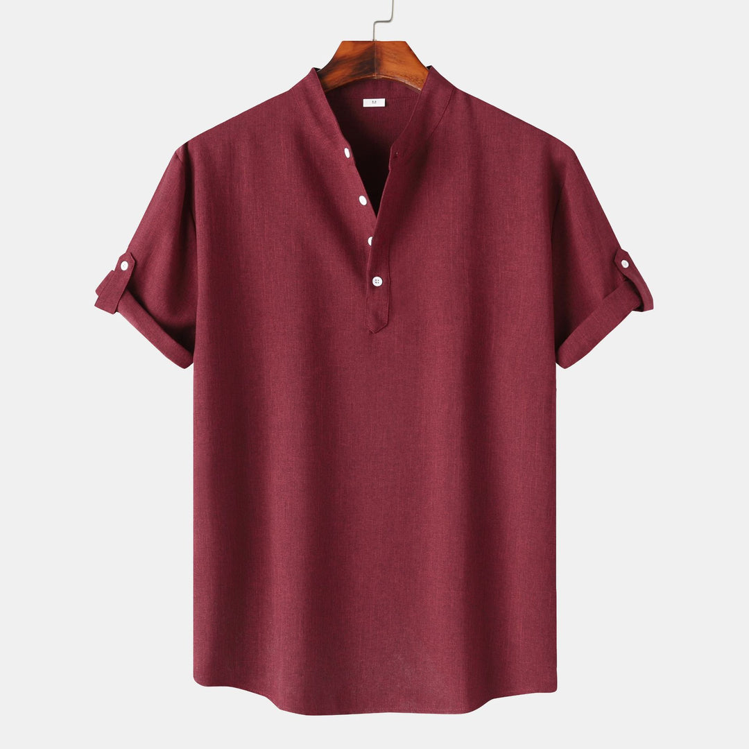 Herren Kurzarm-Hemd mit innovativem Henley-Kragen und lässigem Design EB
